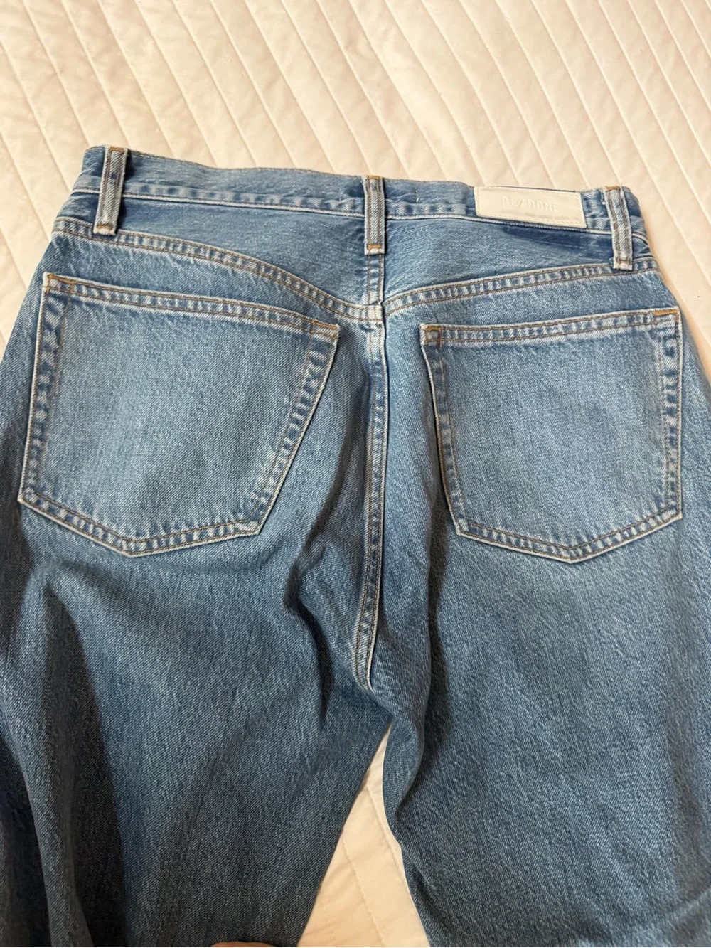 Re/Done Classic Straight Leg Jeans in Light-Mid Blue